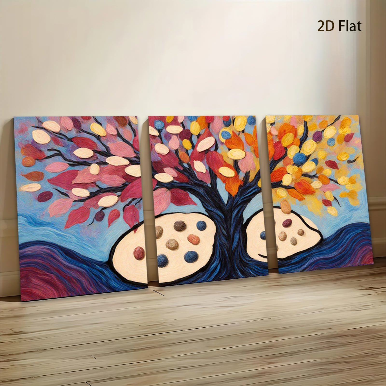 2D flat 1pc vibrant colorful tree painting abstract wall art decor farmhouse living room bedroom modern gallery wrapped canvas prints