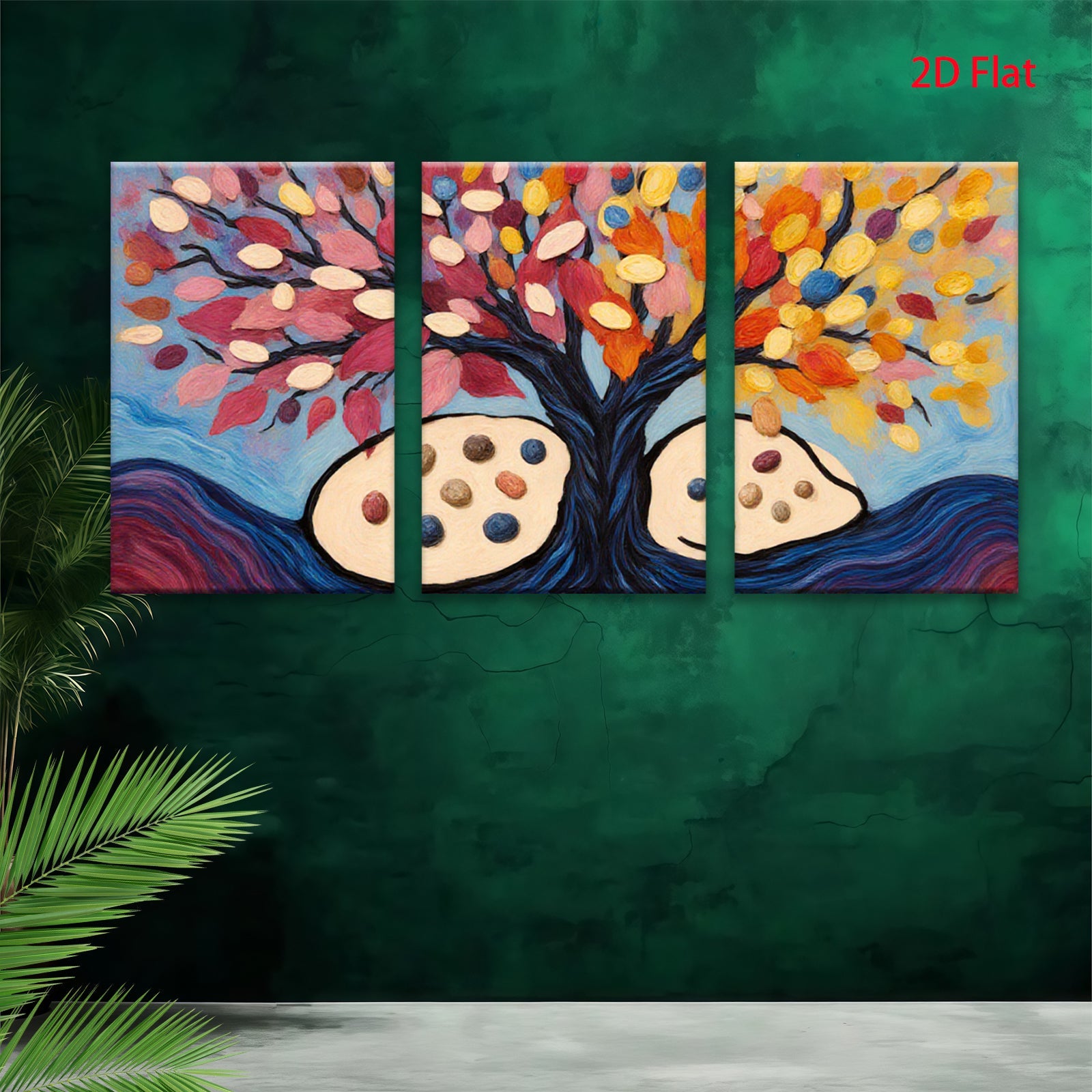 2D flat 1pc vibrant colorful tree painting abstract wall art decor farmhouse living room bedroom modern gallery wrapped canvas prints
