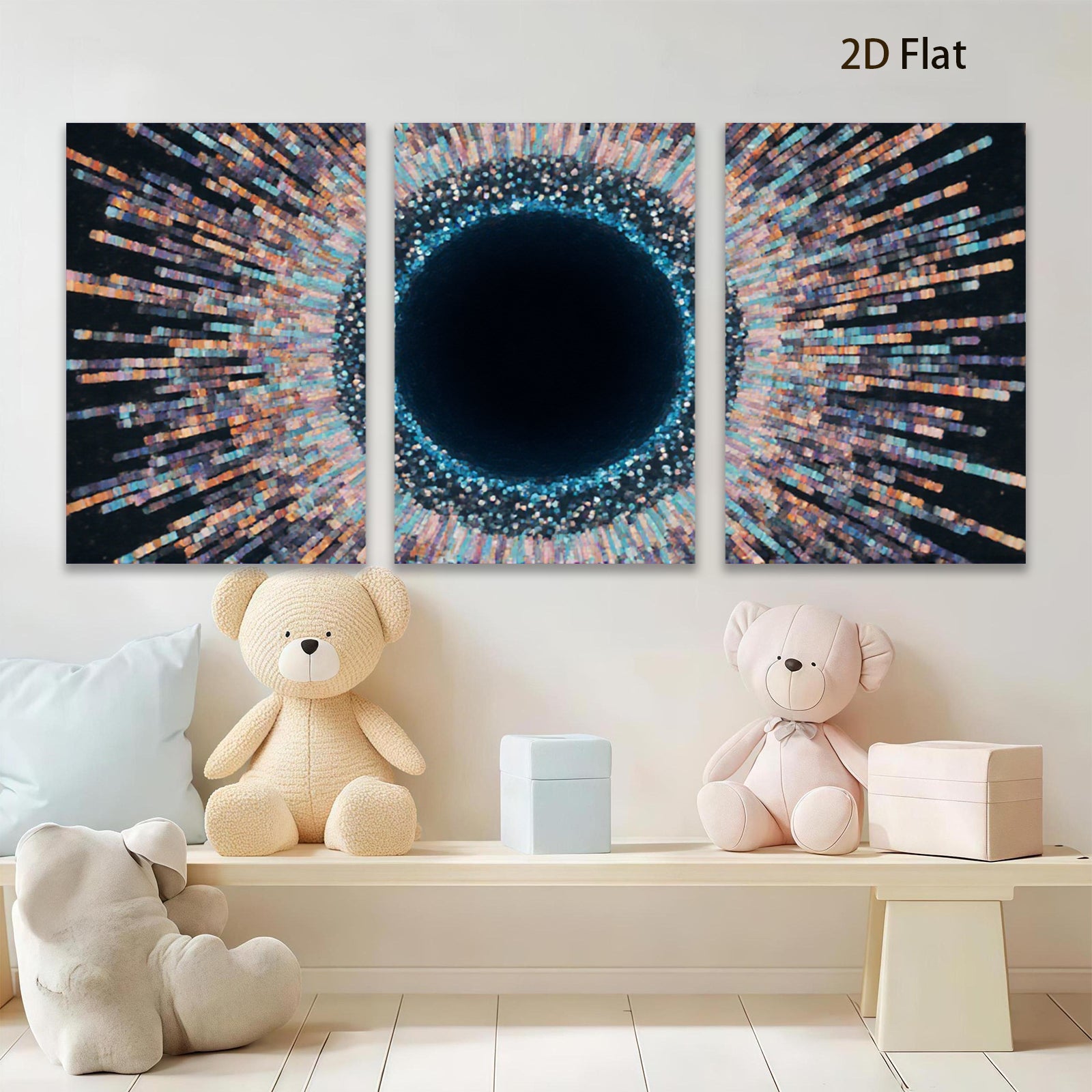 2D flat 1pc vibrant cosmic burst abstract wall art modern farmhouse living room bedroom decor gallery wrapped canvas prints statement piece bold colorful eye catching timeless design