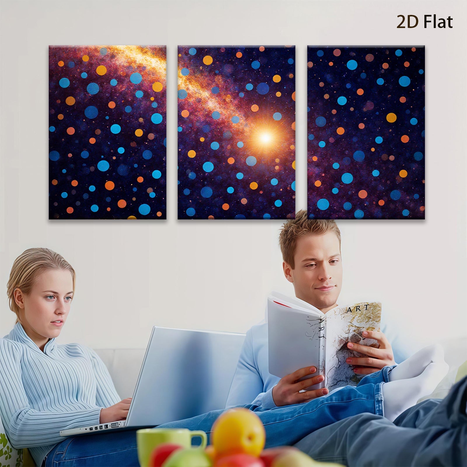 2D flat 1pc vibrant cosmic dust galaxy abstract wall art decor bedroom living room modern farmhouse gallery wrapped canvas print