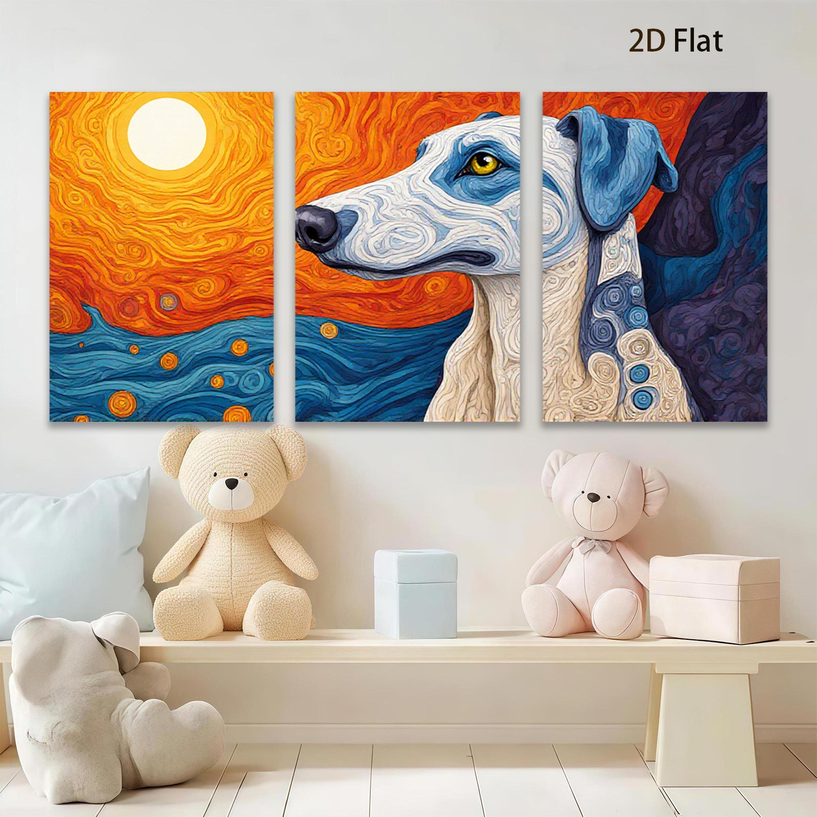 2D flat 1pc vibrant dog portrait wall art for living room bedroom home decor farmhouse style gallery wrapped canvas prints modern minimalist