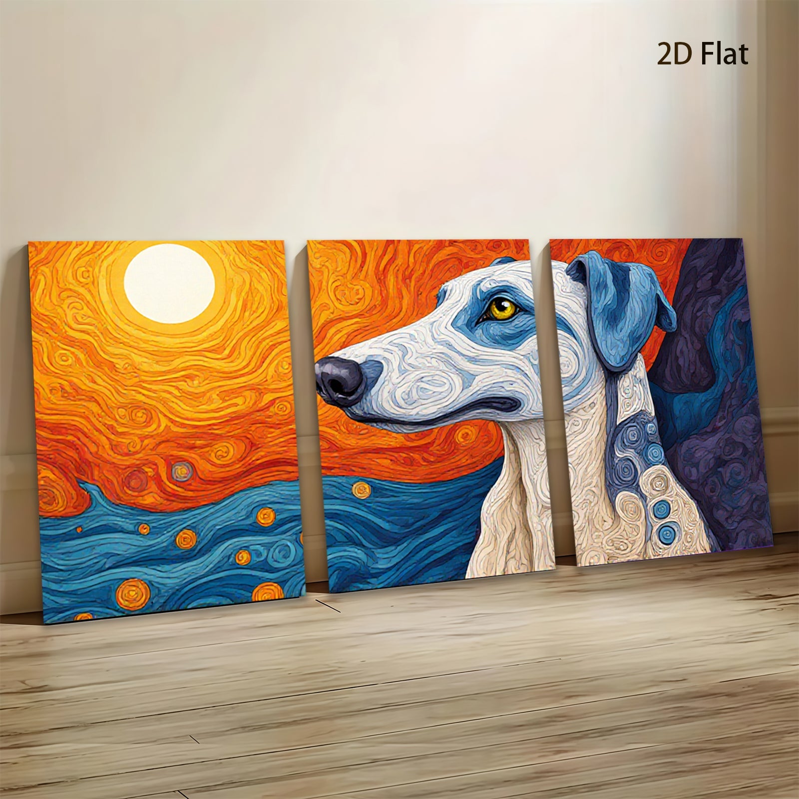 2D flat 1pc vibrant dog portrait wall art for living room bedroom home decor farmhouse style gallery wrapped canvas prints modern minimalist