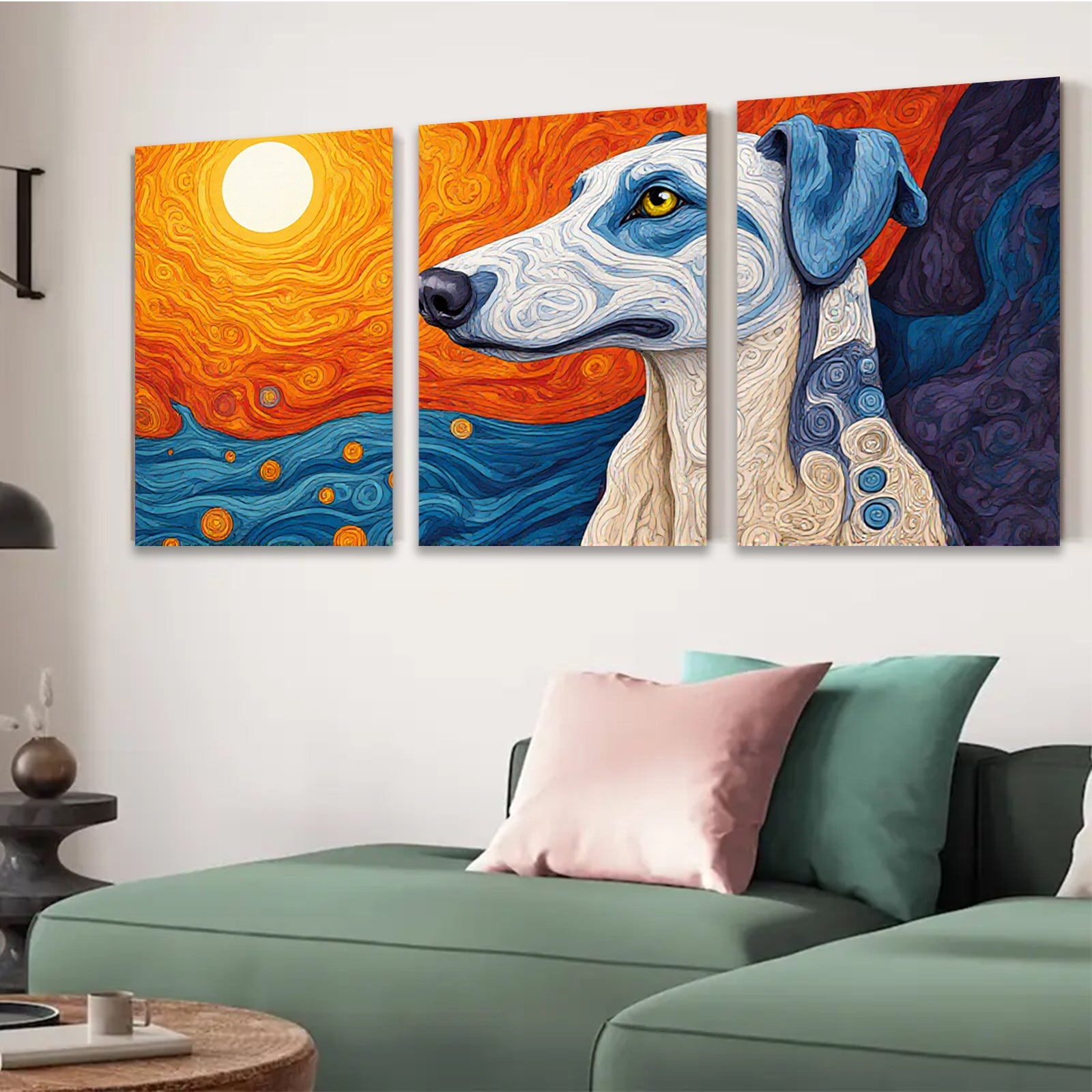 2D flat 1pc vibrant dog portrait wall art for living room bedroom home decor farmhouse style gallery wrapped canvas prints modern minimalist