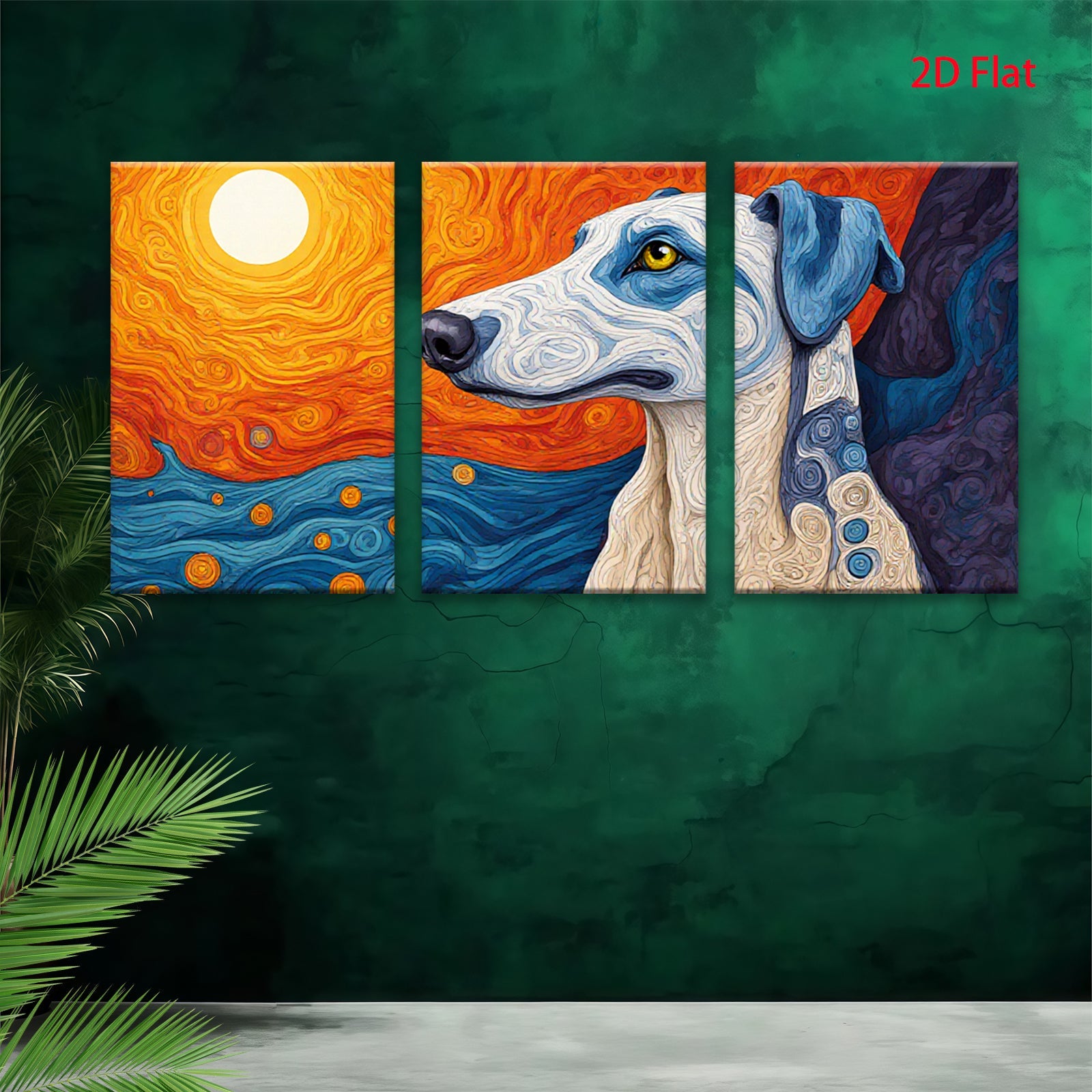 2D flat 1pc vibrant dog portrait wall art for living room bedroom home decor farmhouse style gallery wrapped canvas prints modern minimalist
