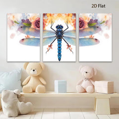 2D flat 1pc vibrant dragonfly floral wall art modern farmhouse living room bedroom decor botanical prints gallery wrapped canvas beautiful accent piece