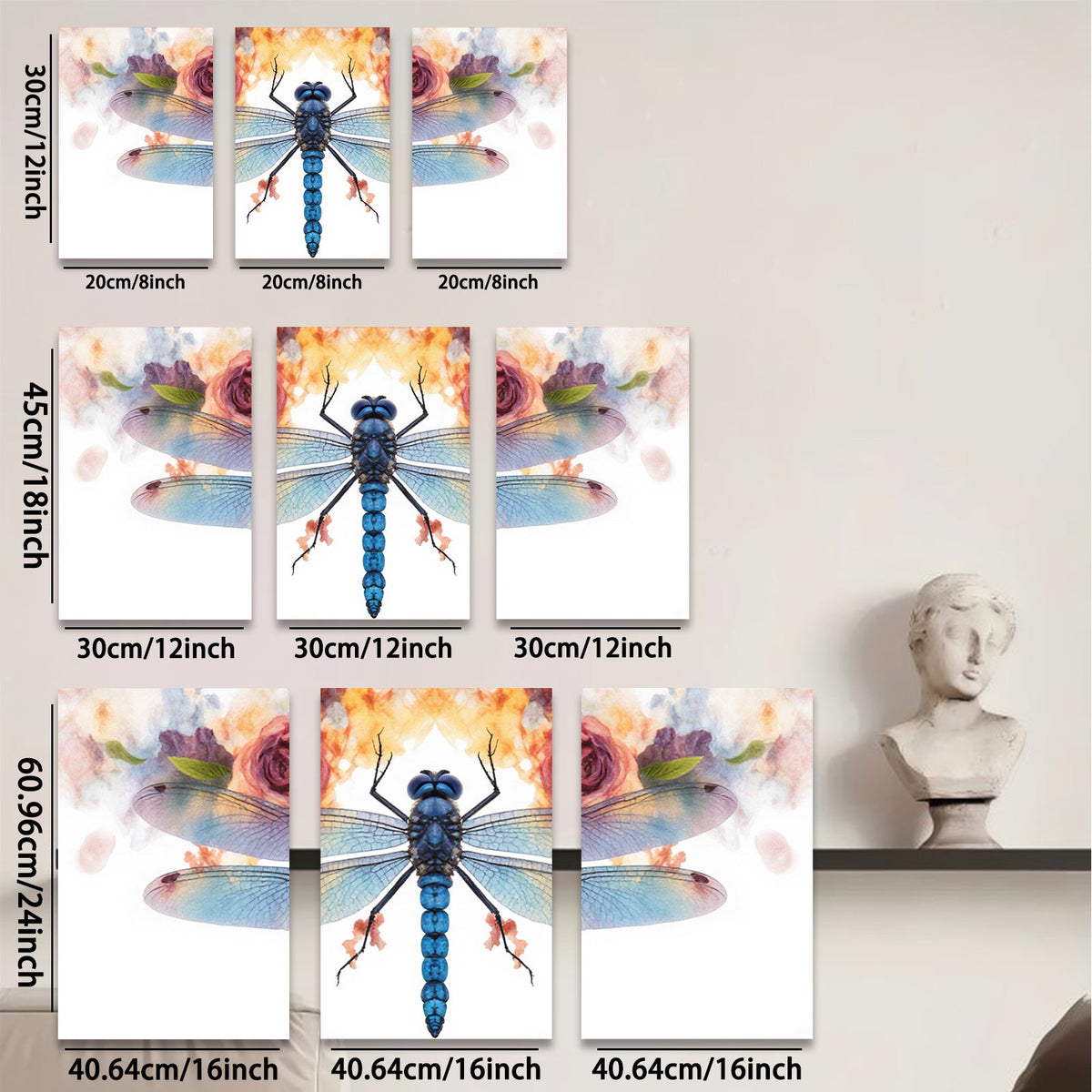 2D flat 1pc vibrant dragonfly floral wall art modern farmhouse living room bedroom decor botanical prints gallery wrapped canvas beautiful accent piece