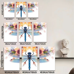 2D flat 1pc vibrant dragonfly floral wall art modern farmhouse living room bedroom decor botanical prints gallery wrapped canvas beautiful accent piece