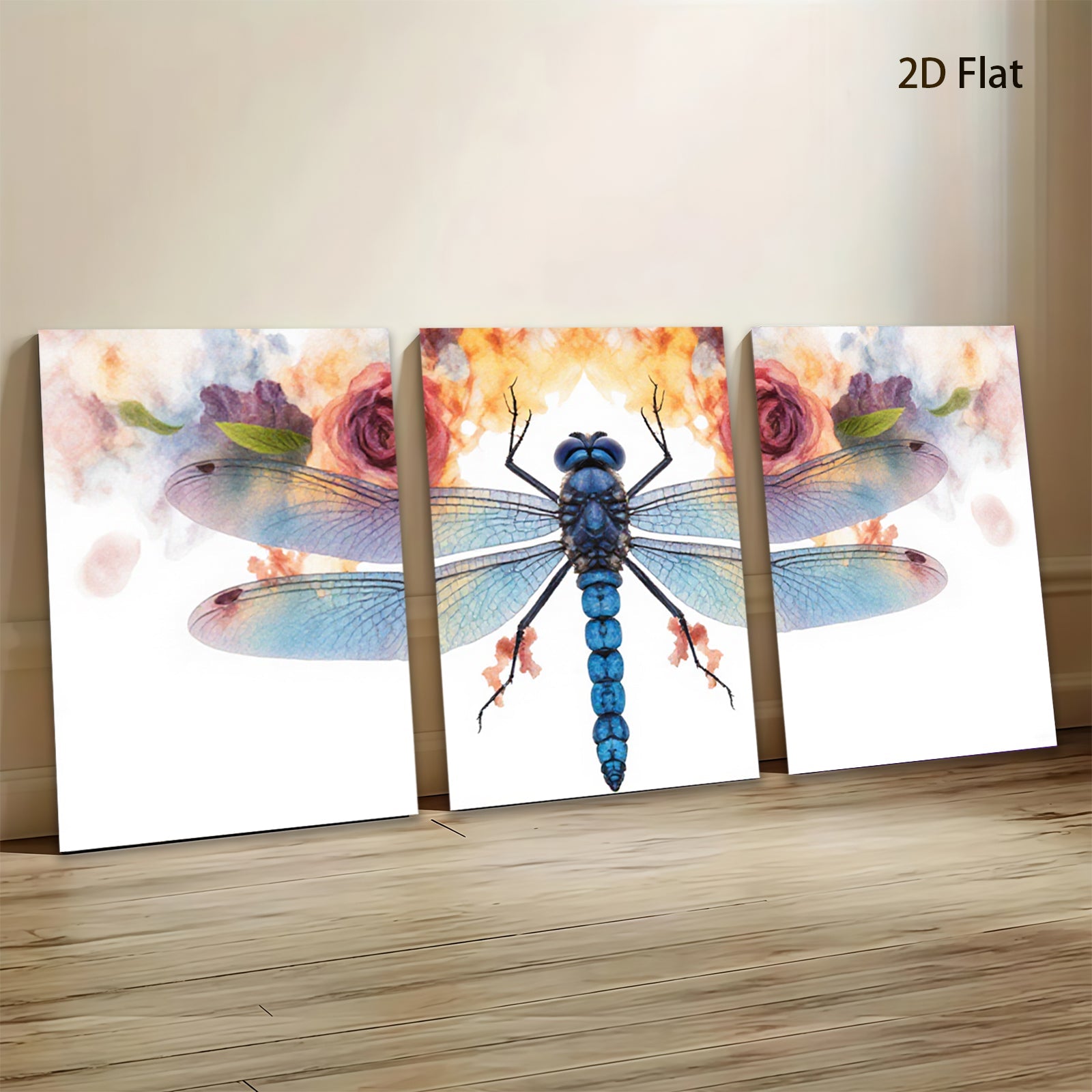 2D flat 1pc vibrant dragonfly floral wall art modern farmhouse living room bedroom decor botanical prints gallery wrapped canvas beautiful accent piece