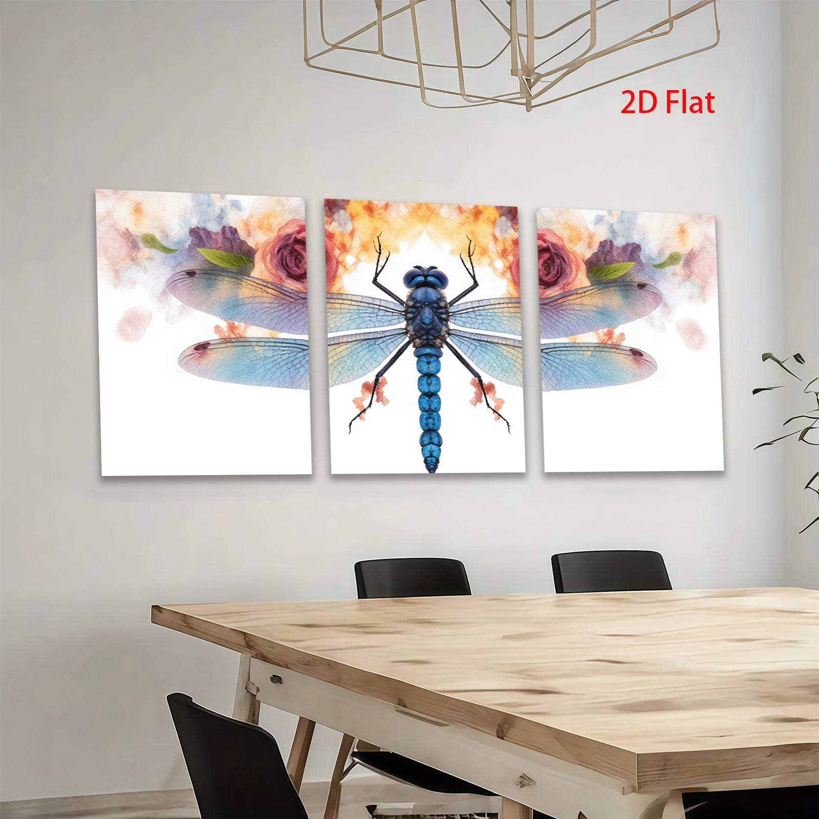 2D flat 1pc vibrant dragonfly floral wall art modern farmhouse living room bedroom decor botanical prints gallery wrapped canvas beautiful accent piece