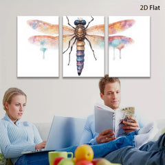 2D flat 1pc vibrant dragonfly wall art botanical insect painting modern farmhouse decor living room bedroom gallery wrapped canvas prints