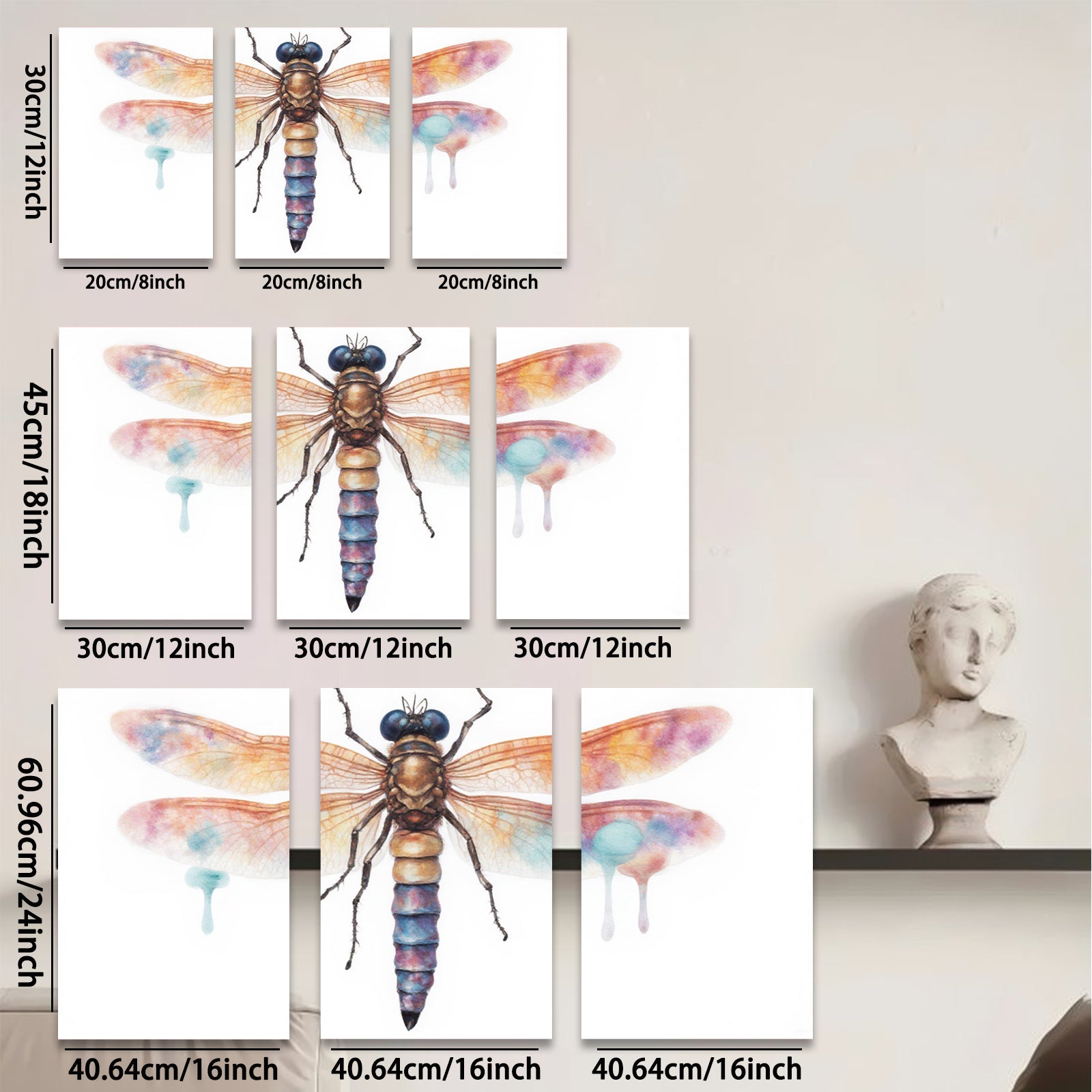 2D flat 1pc vibrant dragonfly wall art botanical insect painting modern farmhouse decor living room bedroom gallery wrapped canvas prints