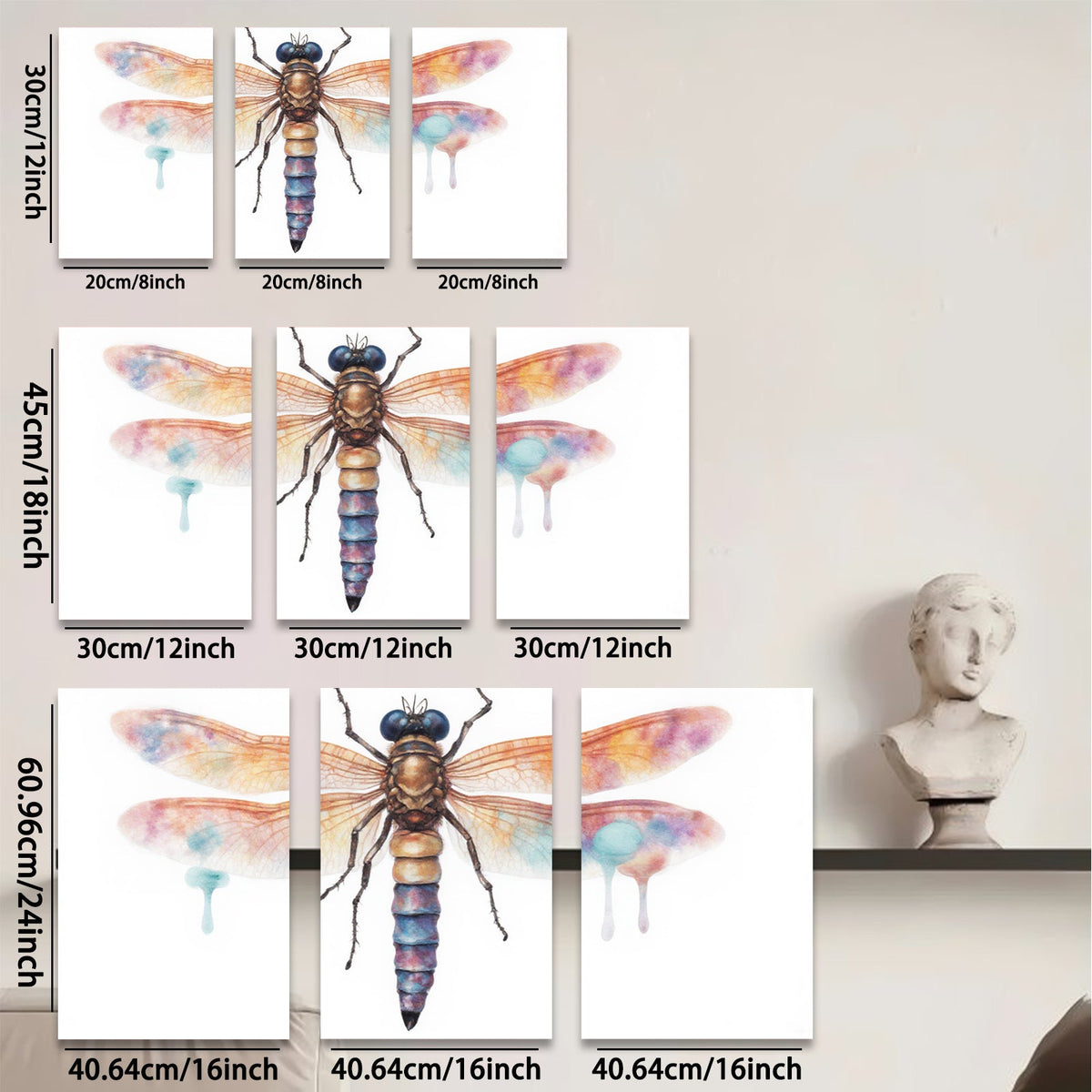 2D flat 1pc vibrant dragonfly wall art botanical insect painting modern farmhouse decor living room bedroom gallery wrapped canvas prints
