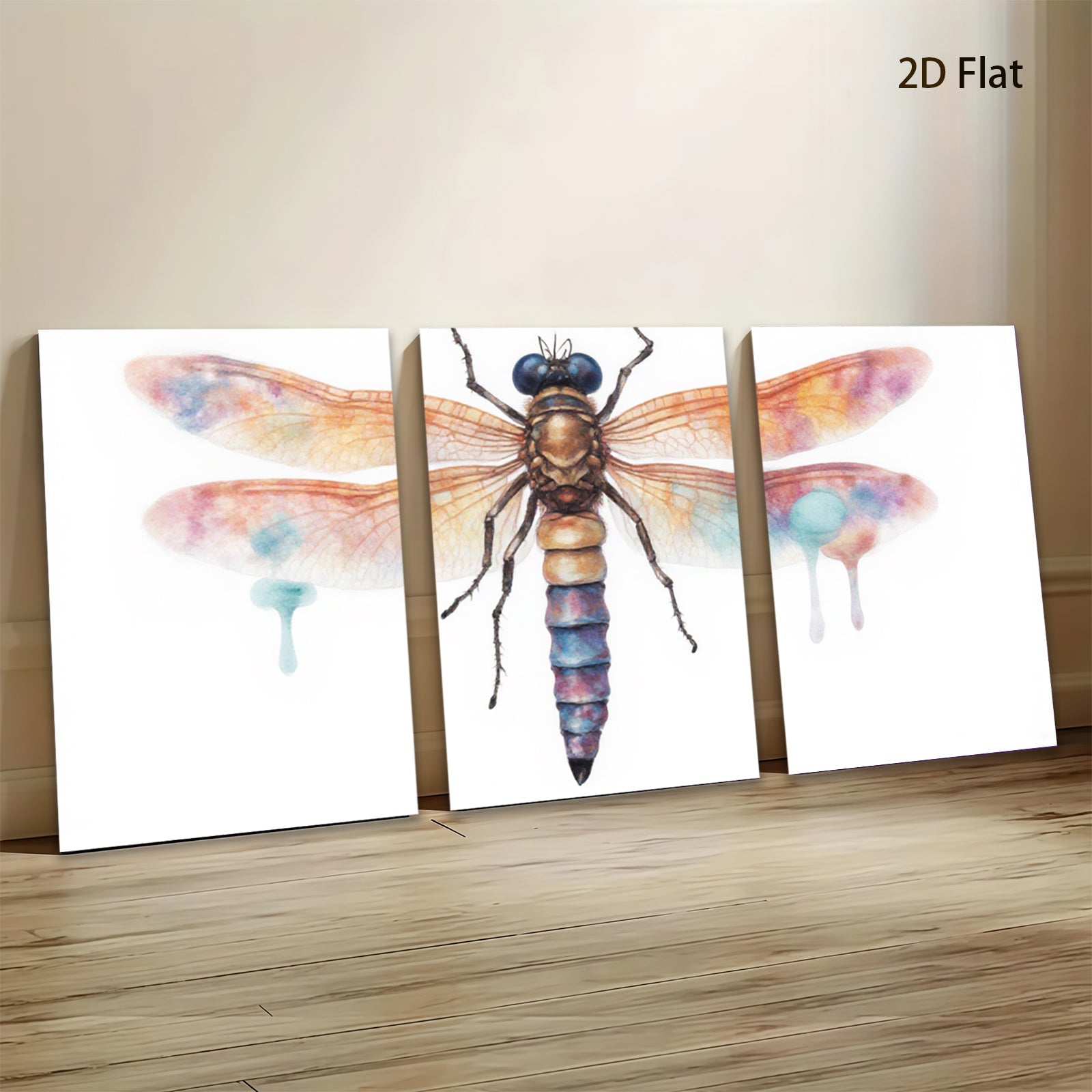2D flat 1pc vibrant dragonfly wall art botanical insect painting modern farmhouse decor living room bedroom gallery wrapped canvas prints