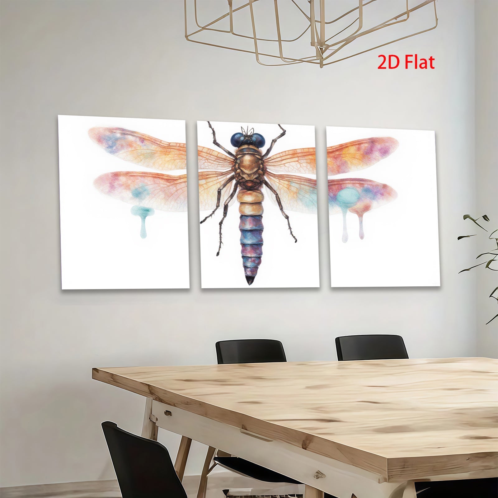 2D flat 1pc vibrant dragonfly wall art botanical insect painting modern farmhouse decor living room bedroom gallery wrapped canvas prints