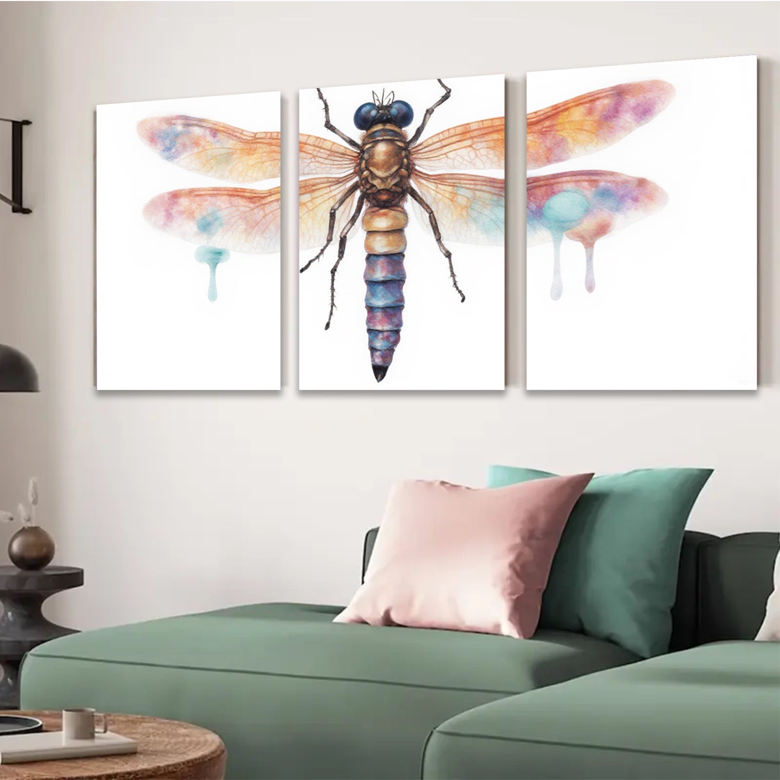 2D flat 1pc vibrant dragonfly wall art botanical insect painting modern farmhouse decor living room bedroom gallery wrapped canvas prints