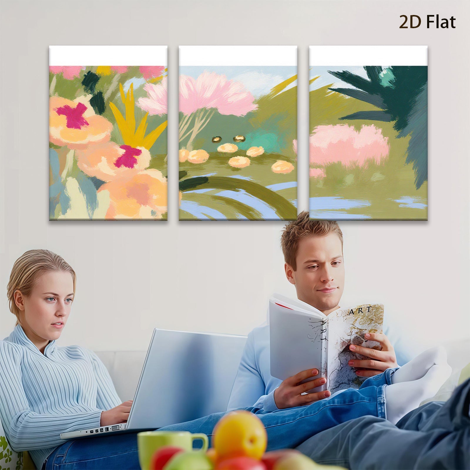 2D flat 1pc vibrant floral bloom canvas wall art for living room bedroom gallery wrapped modern farmhouse decor botanical prints cozy home