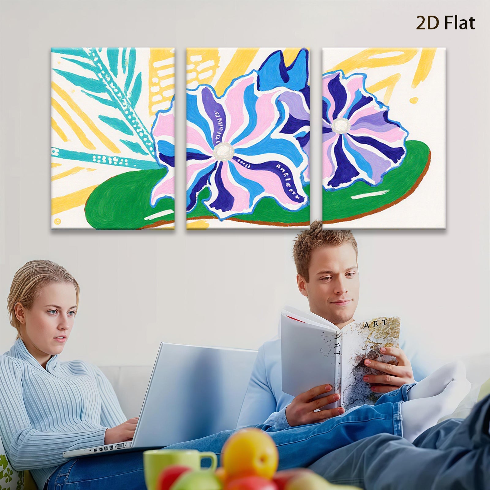 2D flat 1pc vibrant floral bloom painting abstract wall art modern farmhouse living room bedroom decor gallery wrapped canvas beautiful statement piece