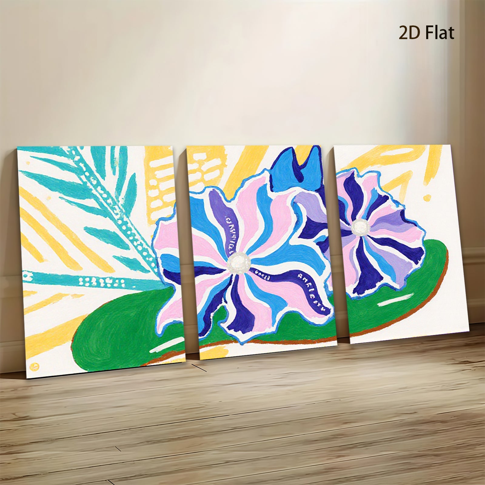 2D flat 1pc vibrant floral bloom painting abstract wall art modern farmhouse living room bedroom decor gallery wrapped canvas beautiful statement piece