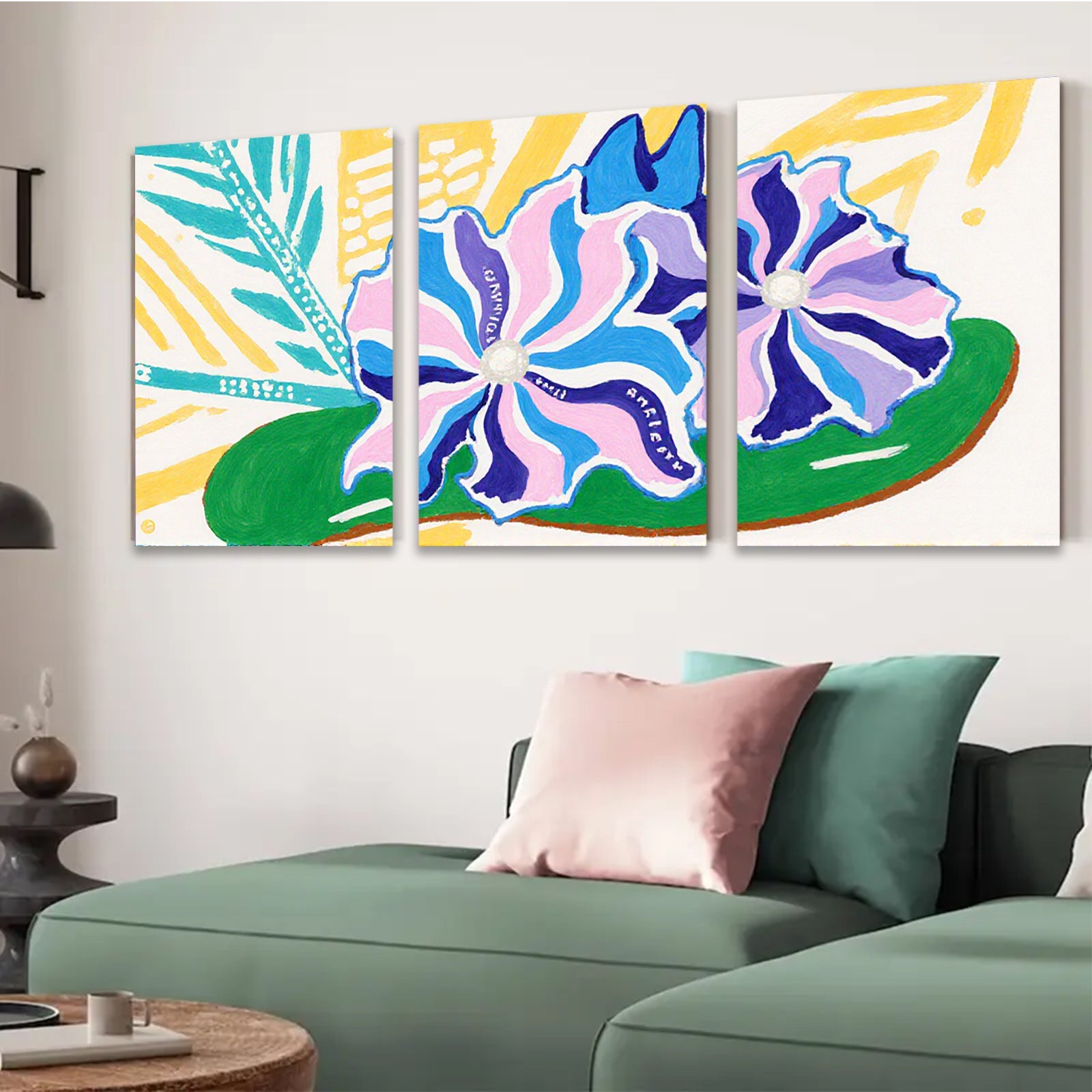 2D flat 1pc vibrant floral bloom painting abstract wall art modern farmhouse living room bedroom decor gallery wrapped canvas beautiful statement piece