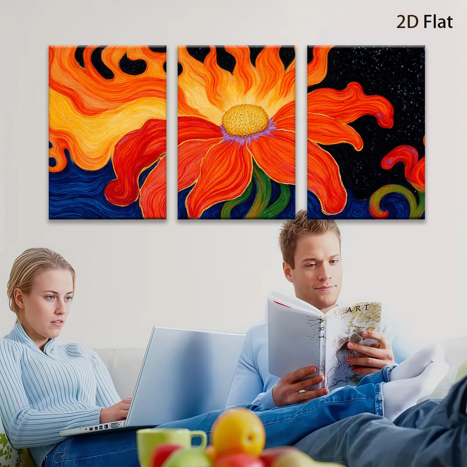2D flat 1pc vibrant floral bloom wall art canvas print for living room bedroom home decor farmhouse style gallery wrapped modern abstract