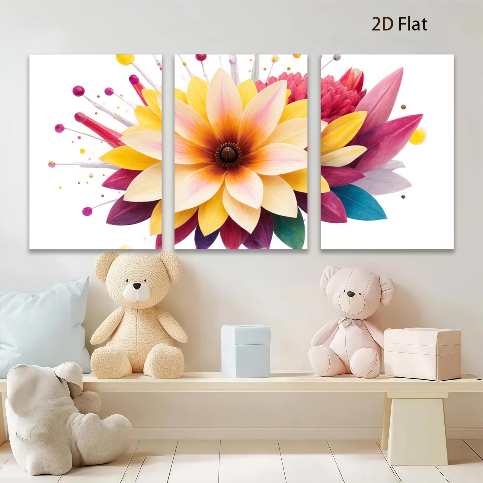 2D flat 1pc vibrant floral bloom wall art for living room bedroom home decor farmhouse style modern botanical prints canvas paintings