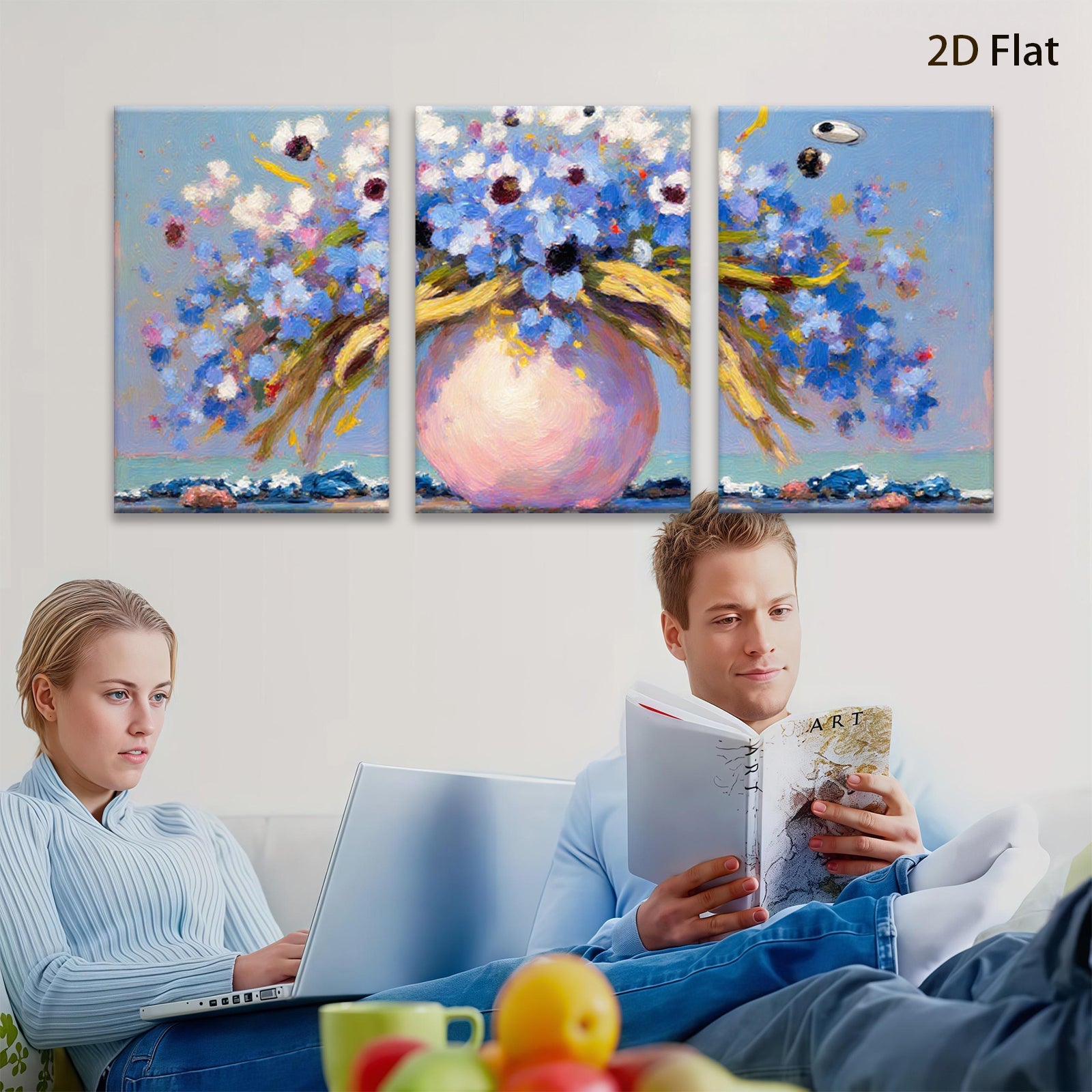 2D flat 1pc vibrant floral bouquet painting farmhouse wall decor living room bedroom art modern canvas prints gallery wrapped ready to hang