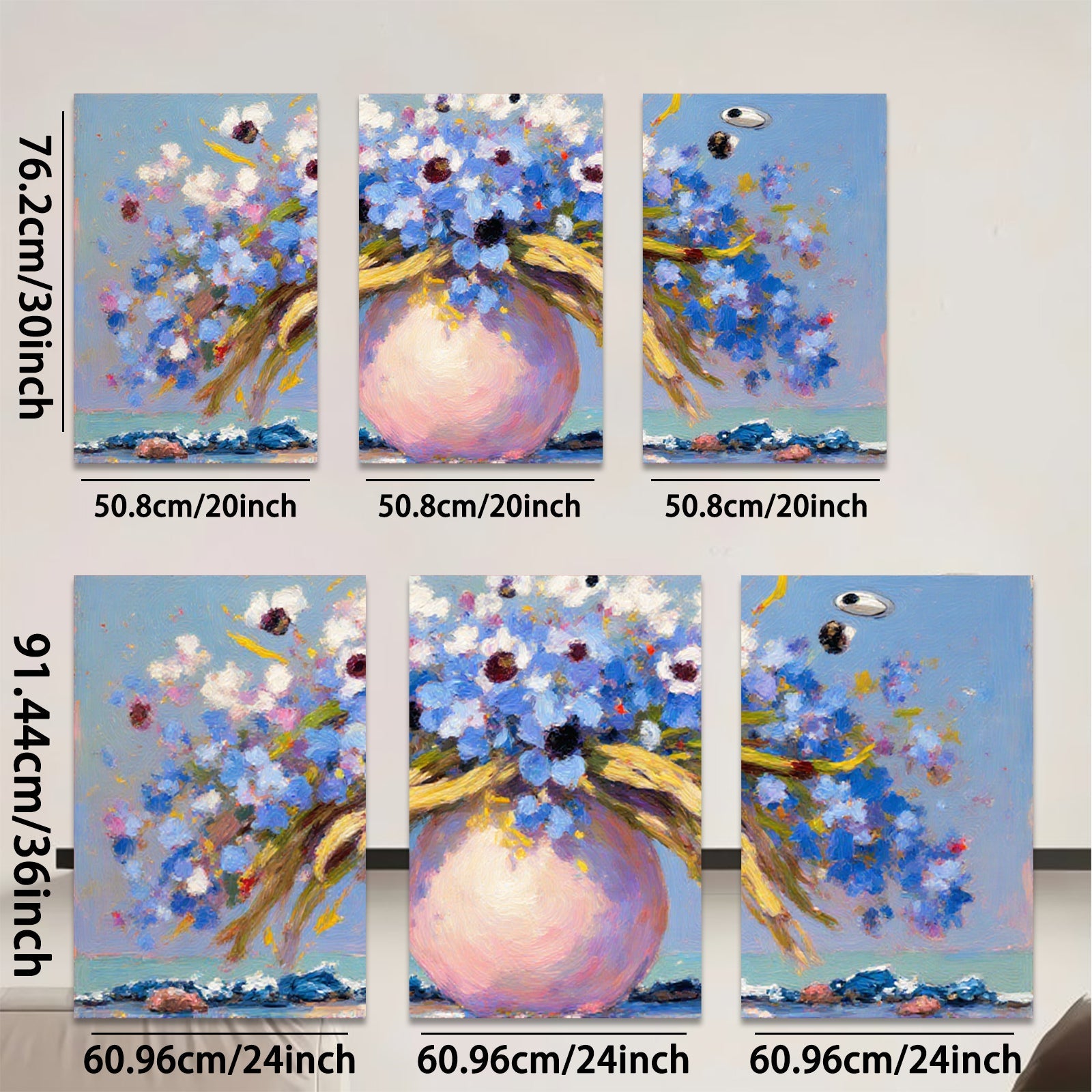 2D flat 1pc vibrant floral bouquet painting farmhouse wall decor living room bedroom art modern canvas prints gallery wrapped ready to hang