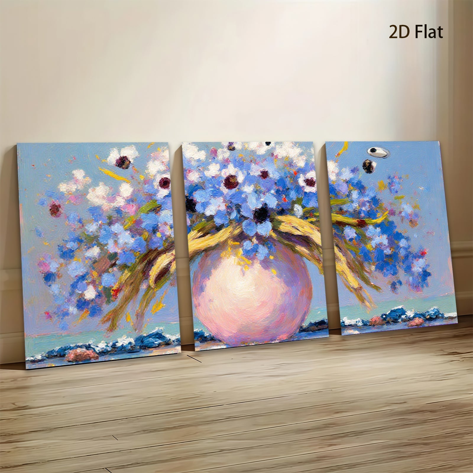 2D flat 1pc vibrant floral bouquet painting farmhouse wall decor living room bedroom art modern canvas prints gallery wrapped ready to hang
