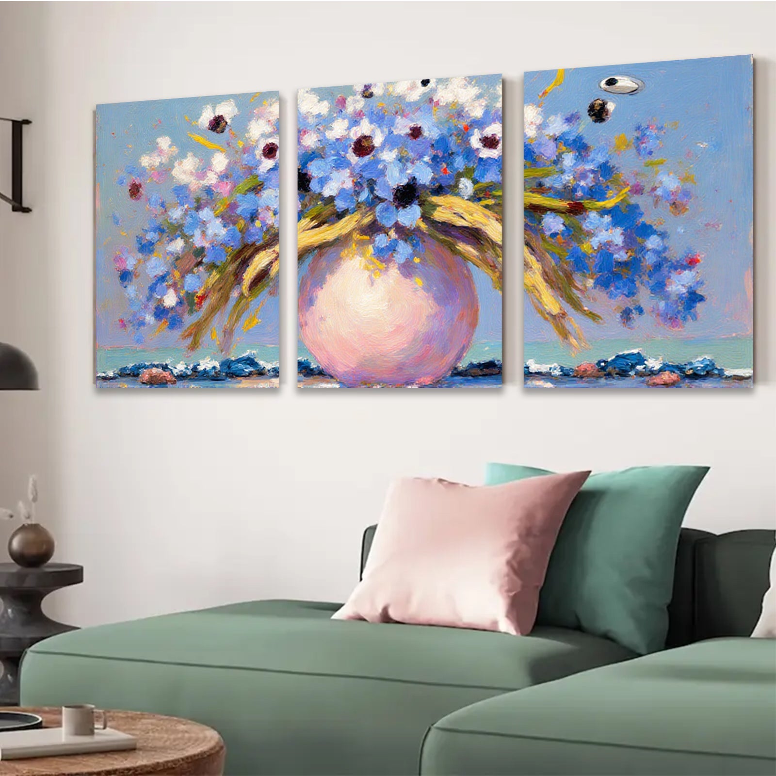 2D flat 1pc vibrant floral bouquet painting farmhouse wall decor living room bedroom art modern canvas prints gallery wrapped ready to hang
