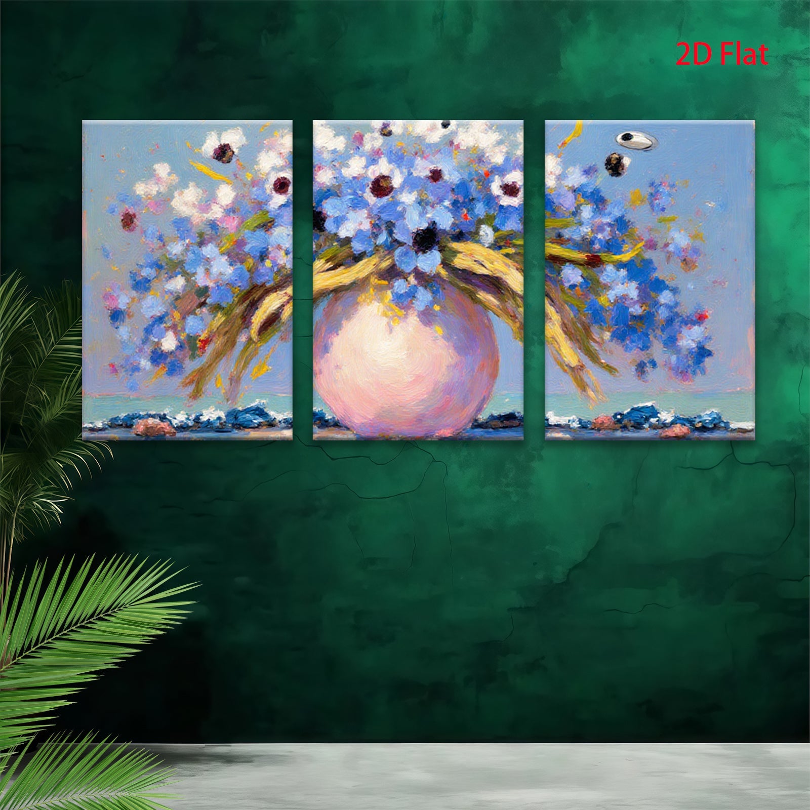 2D flat 1pc vibrant floral bouquet painting farmhouse wall decor living room bedroom art modern canvas prints gallery wrapped ready to hang