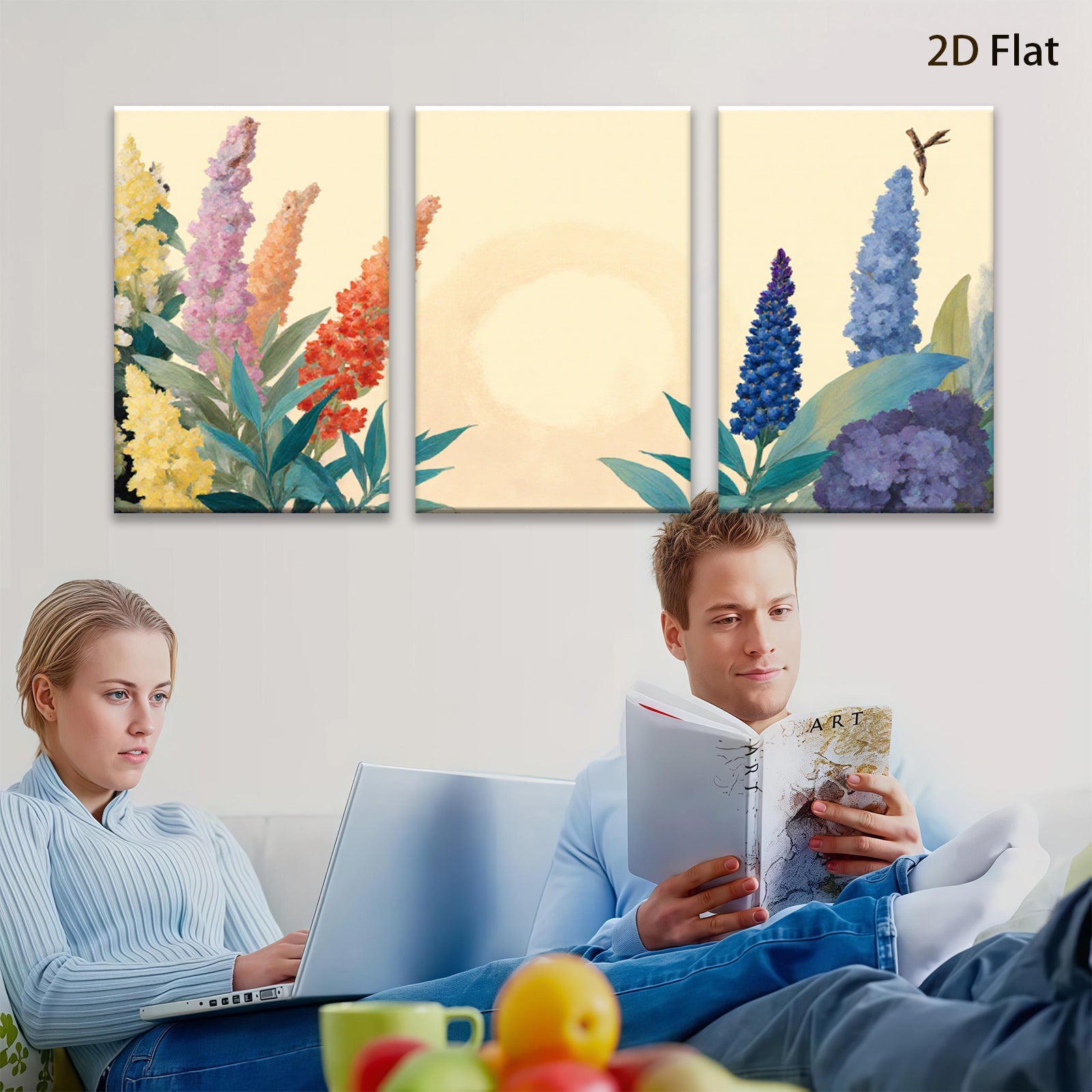 2D flat 1pc vibrant floral bouquet painting wildflowers botanical art gallery wall decor farmhouse style living room bedroom office modern farmhouse chic