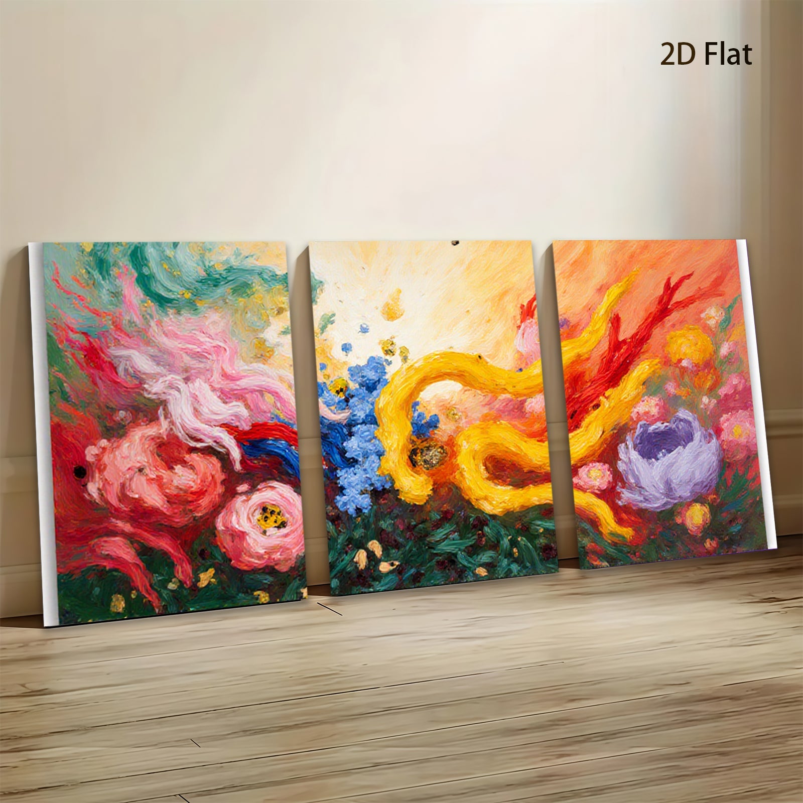 2D flat 1pc vibrant floral burst abstract botanical wall art for living room bedroom home decor farmhouse style modern gallery wrapped canvas print