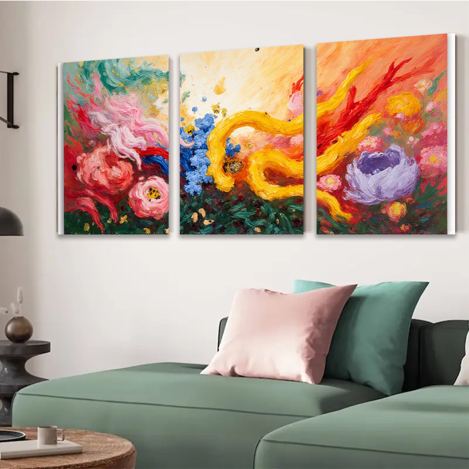 2D flat 1pc vibrant floral burst abstract botanical wall art for living room bedroom home decor farmhouse style modern gallery wrapped canvas print