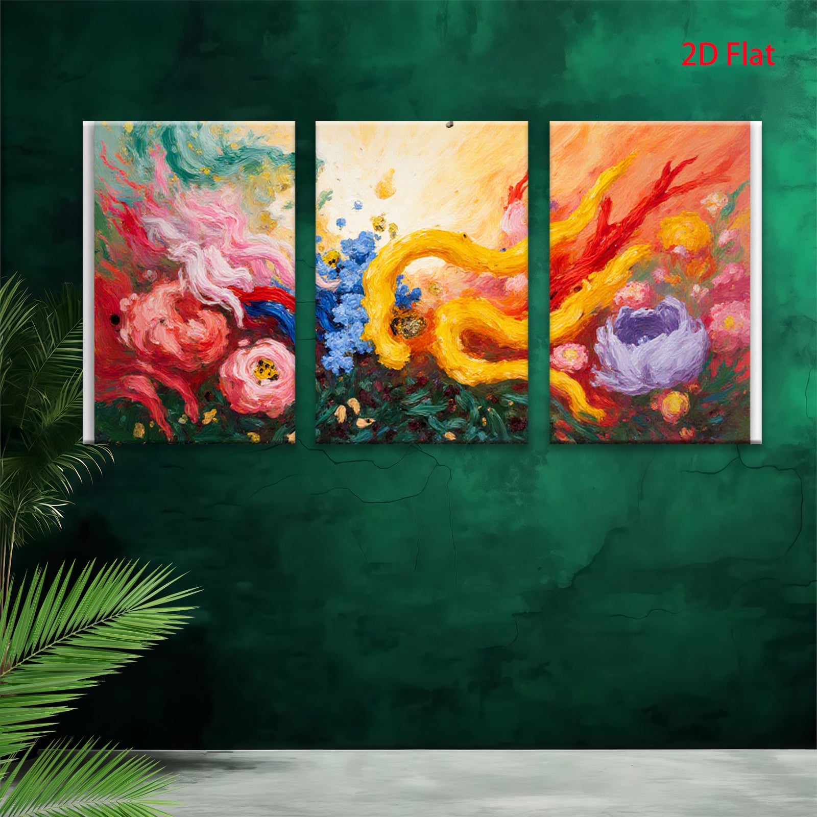 2D flat 1pc vibrant floral burst abstract botanical wall art for living room bedroom home decor farmhouse style modern gallery wrapped canvas print