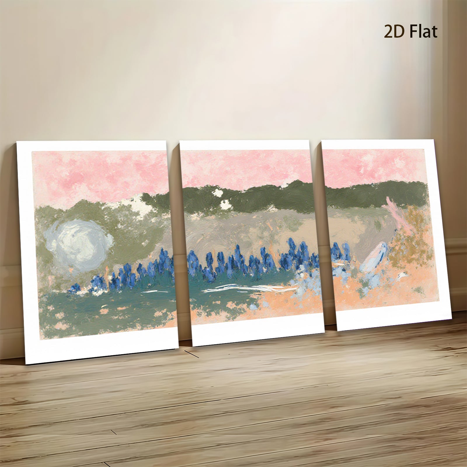 2D flat 1pc vibrant floral field landscape wall art modern farmhouse decor living room bedroom office gallery wrapped canvas print botanical statement piece