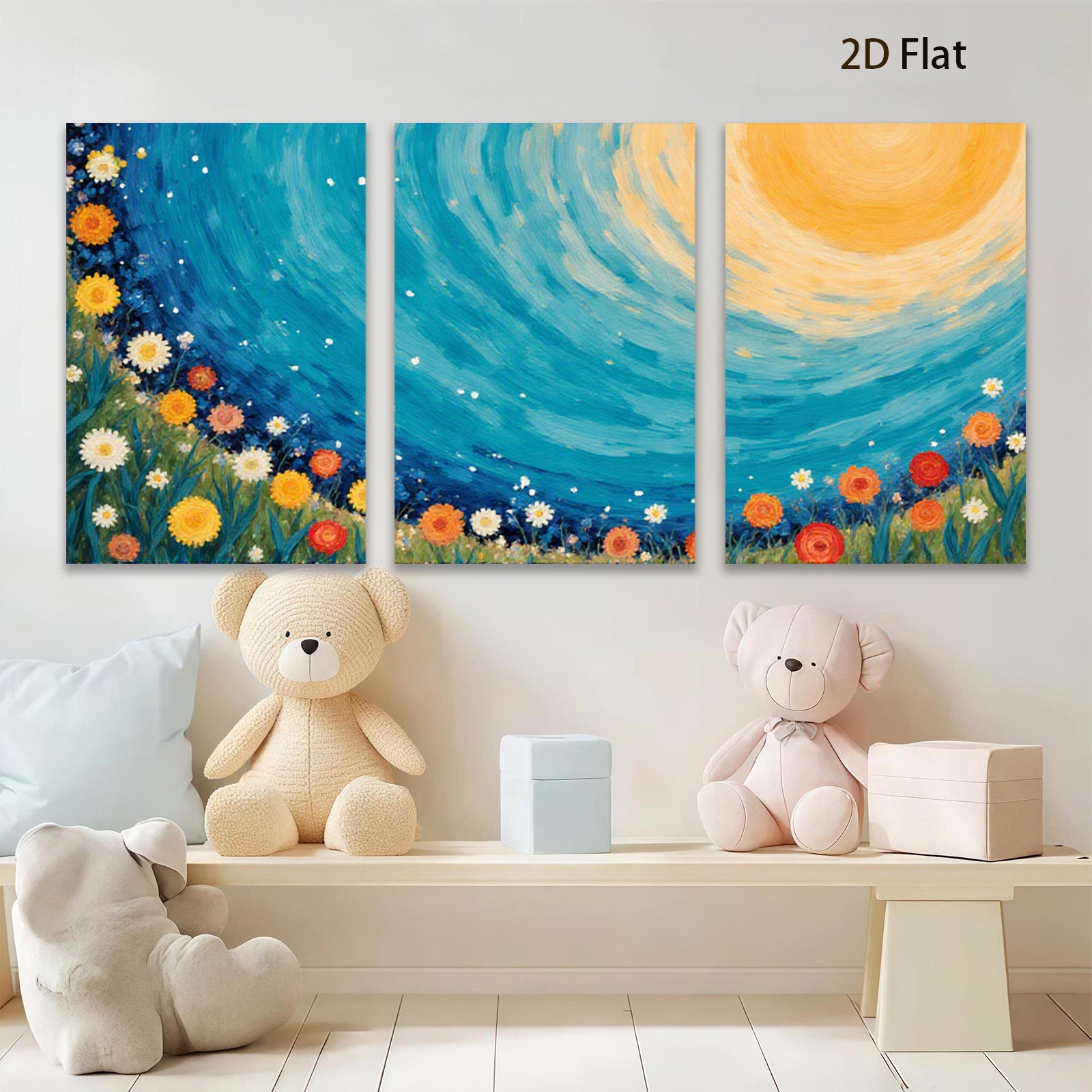 2D flat 1pc vibrant floral meadow beneath golden sun wall art for living room bedroom farmhouse decor modern canvas prints gallery wrapped
