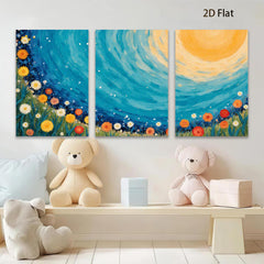 2D flat 1pc vibrant floral meadow beneath golden sun wall art for living room bedroom farmhouse decor modern canvas prints gallery wrapped