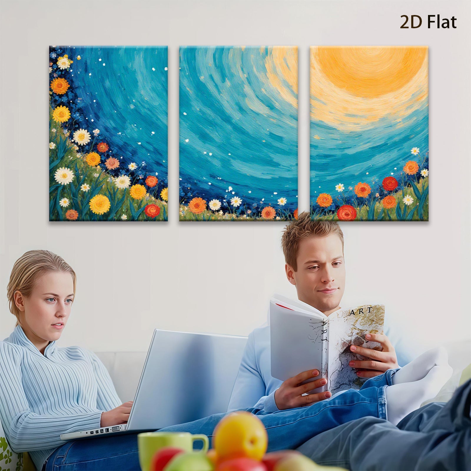 2D flat 1pc vibrant floral meadow beneath golden sun wall art for living room bedroom farmhouse decor modern canvas prints gallery wrapped