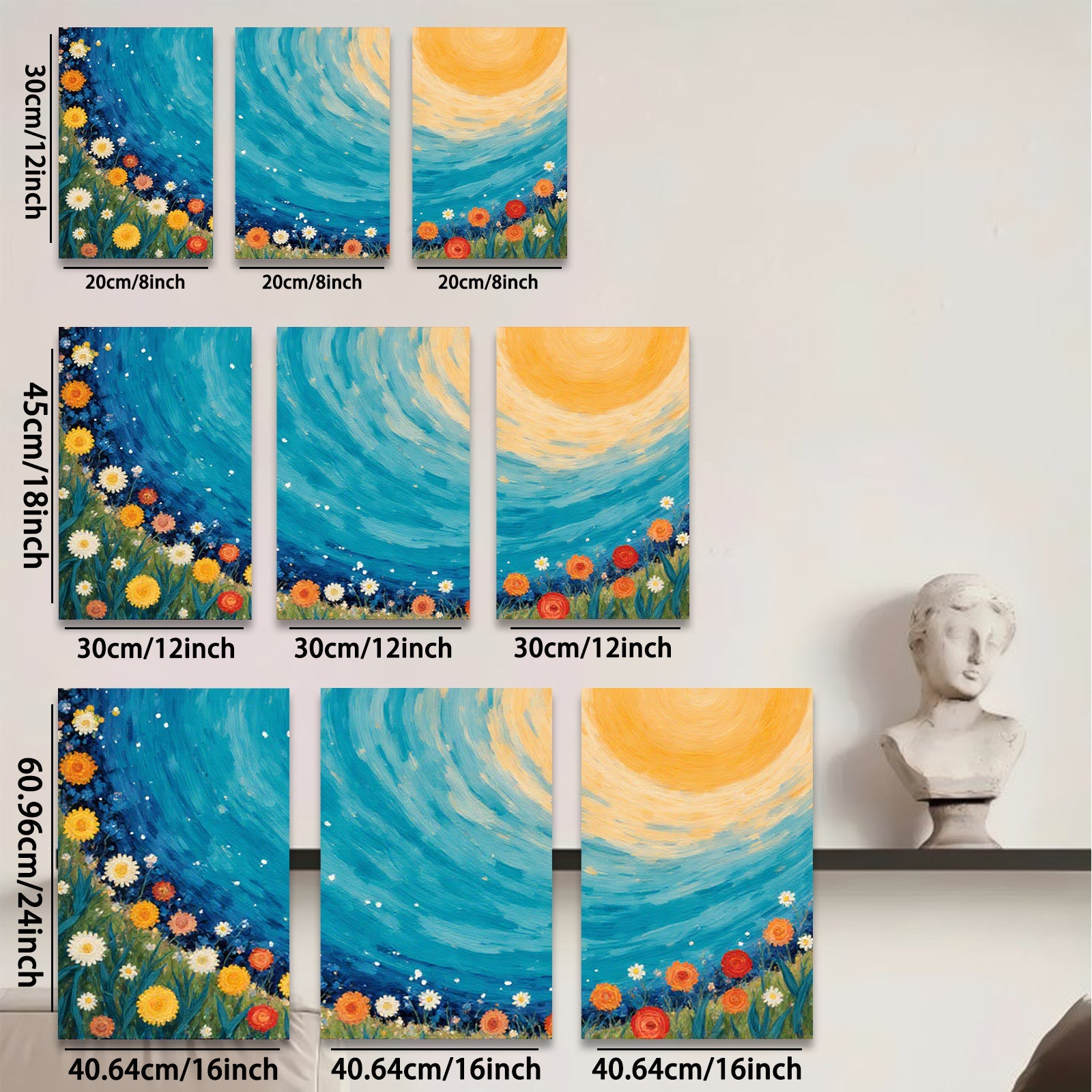 2D flat 1pc vibrant floral meadow beneath golden sun wall art for living room bedroom farmhouse decor modern canvas prints gallery wrapped