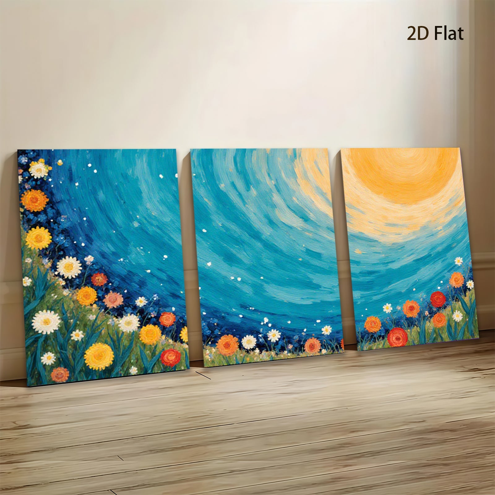 2D flat 1pc vibrant floral meadow beneath golden sun wall art for living room bedroom farmhouse decor modern canvas prints gallery wrapped