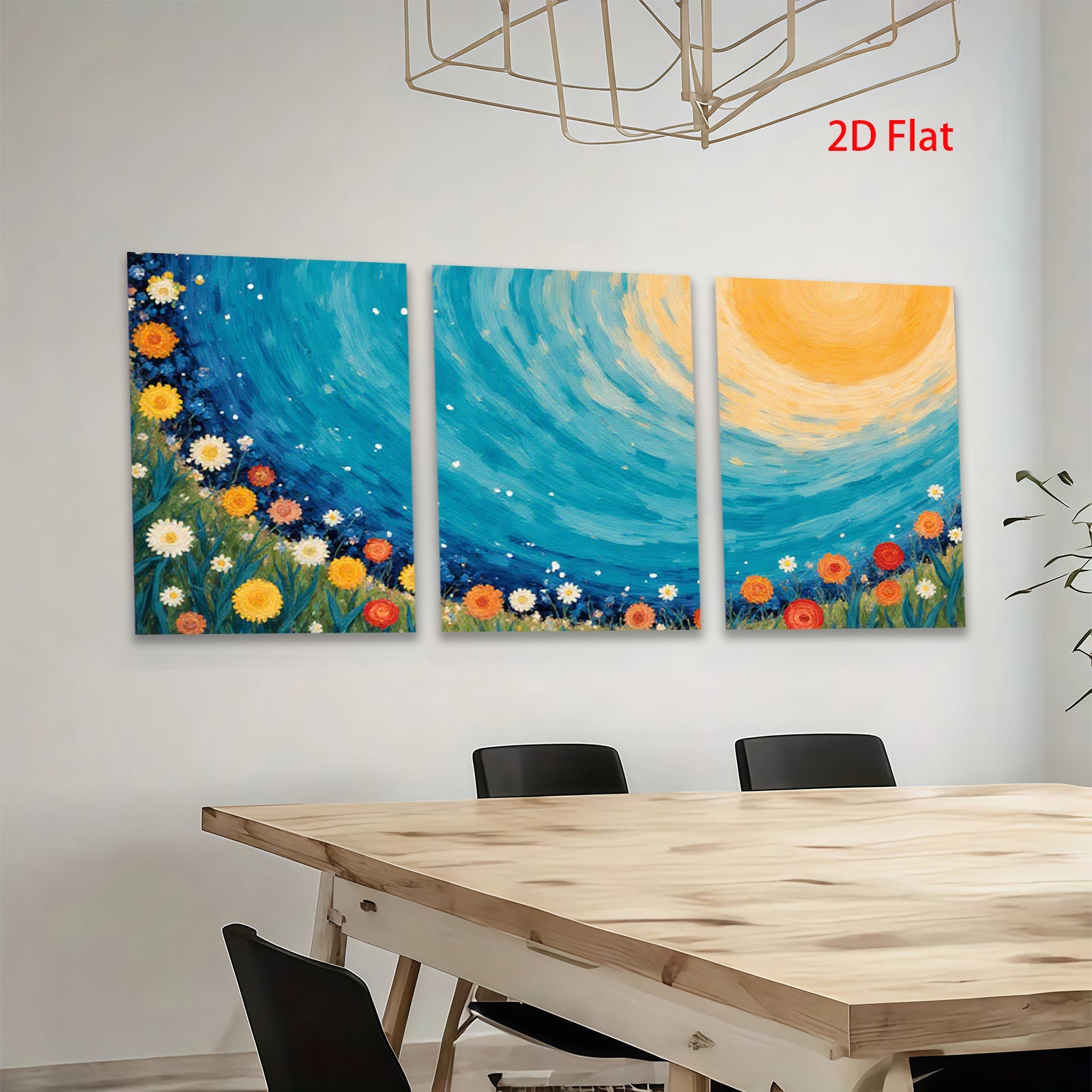 2D flat 1pc vibrant floral meadow beneath golden sun wall art for living room bedroom farmhouse decor modern canvas prints gallery wrapped
