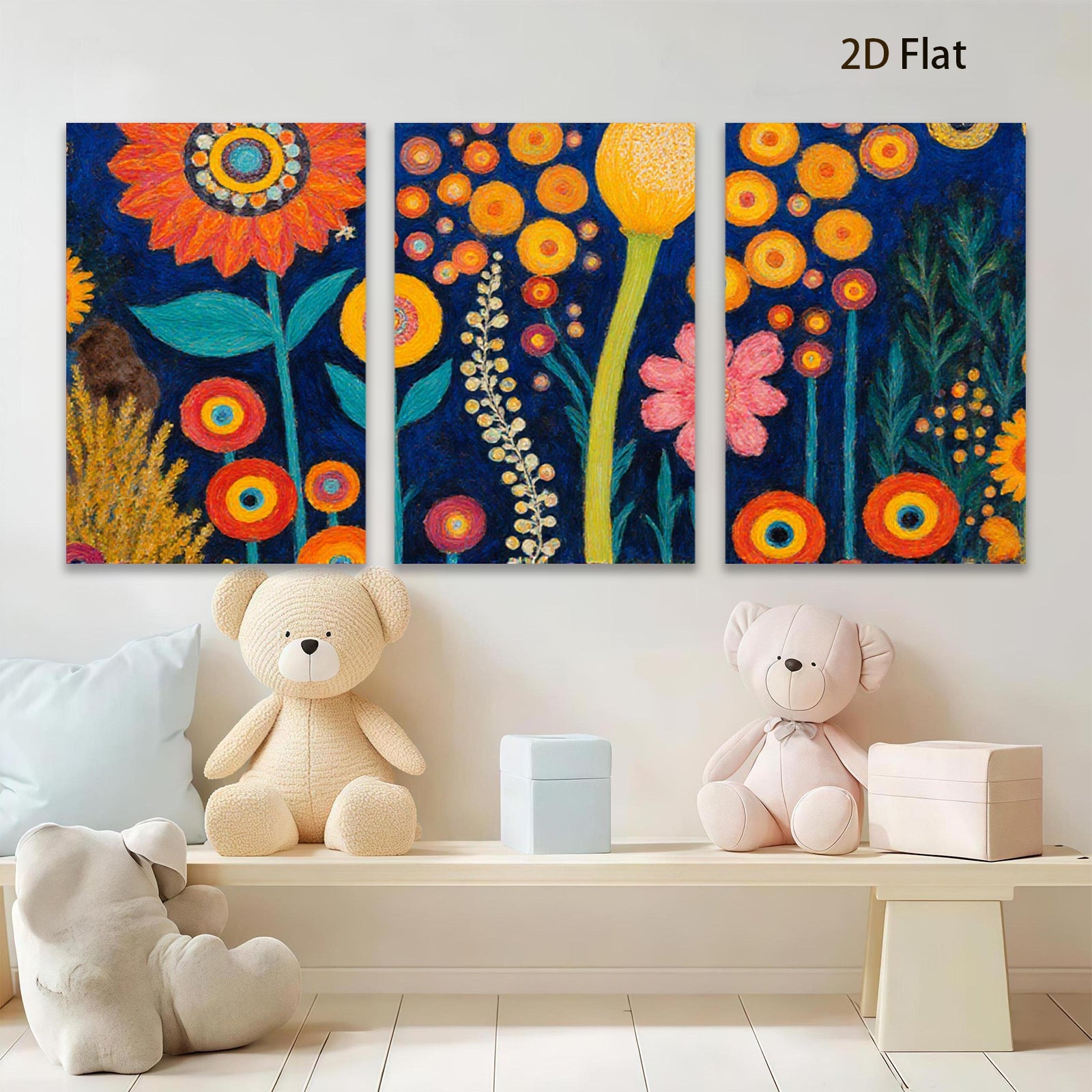 2D flat 1pc vibrant floral meadow botanical art wall decor living room bedroom office farmhouse style gallery wrapped canvas print