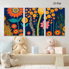 2D flat 1pc vibrant floral meadow botanical art wall decor living room bedroom office farmhouse style gallery wrapped canvas print