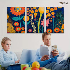 2D flat 1pc vibrant floral meadow botanical art wall decor living room bedroom office farmhouse style gallery wrapped canvas print