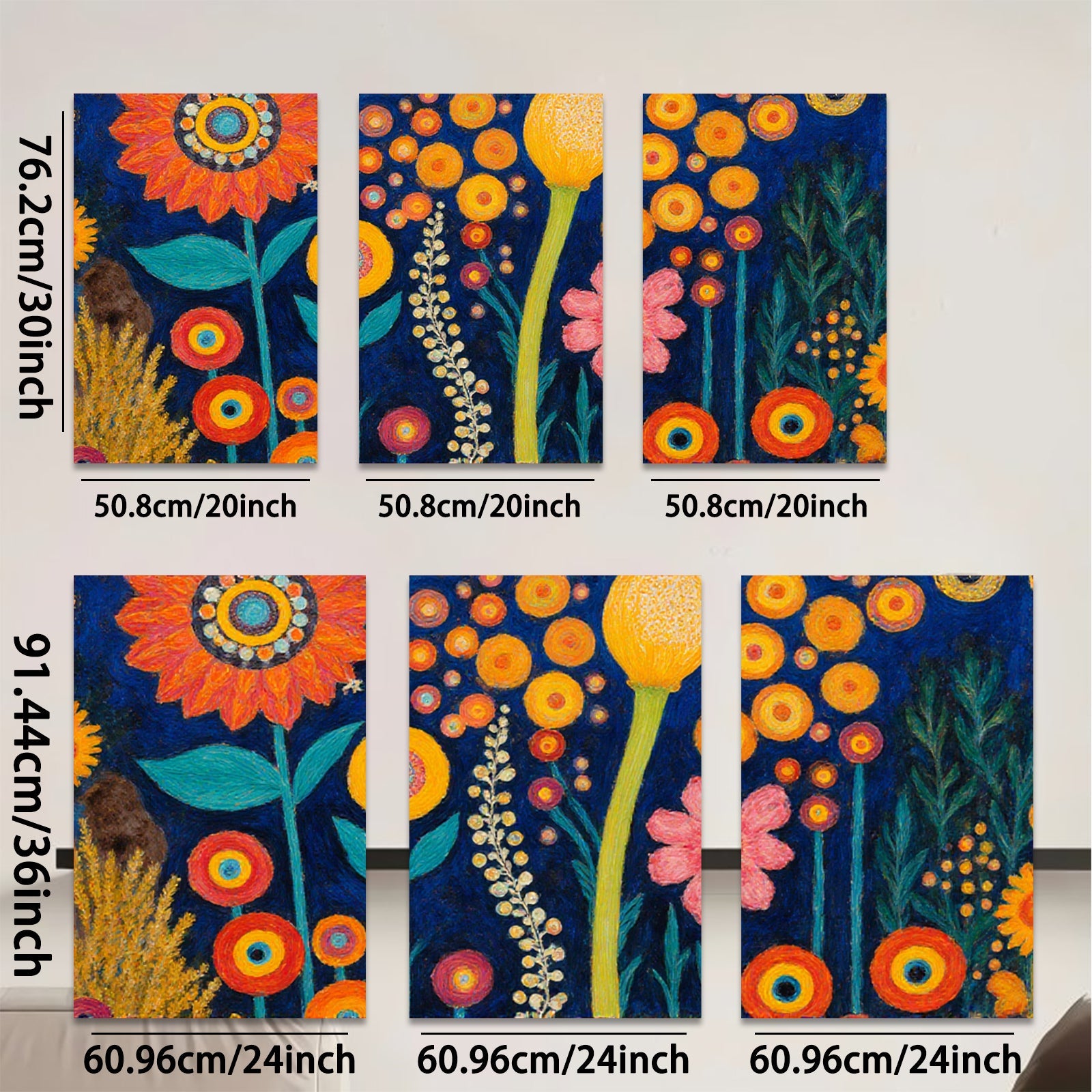 2D flat 1pc vibrant floral meadow botanical art wall decor living room bedroom office farmhouse style gallery wrapped canvas print
