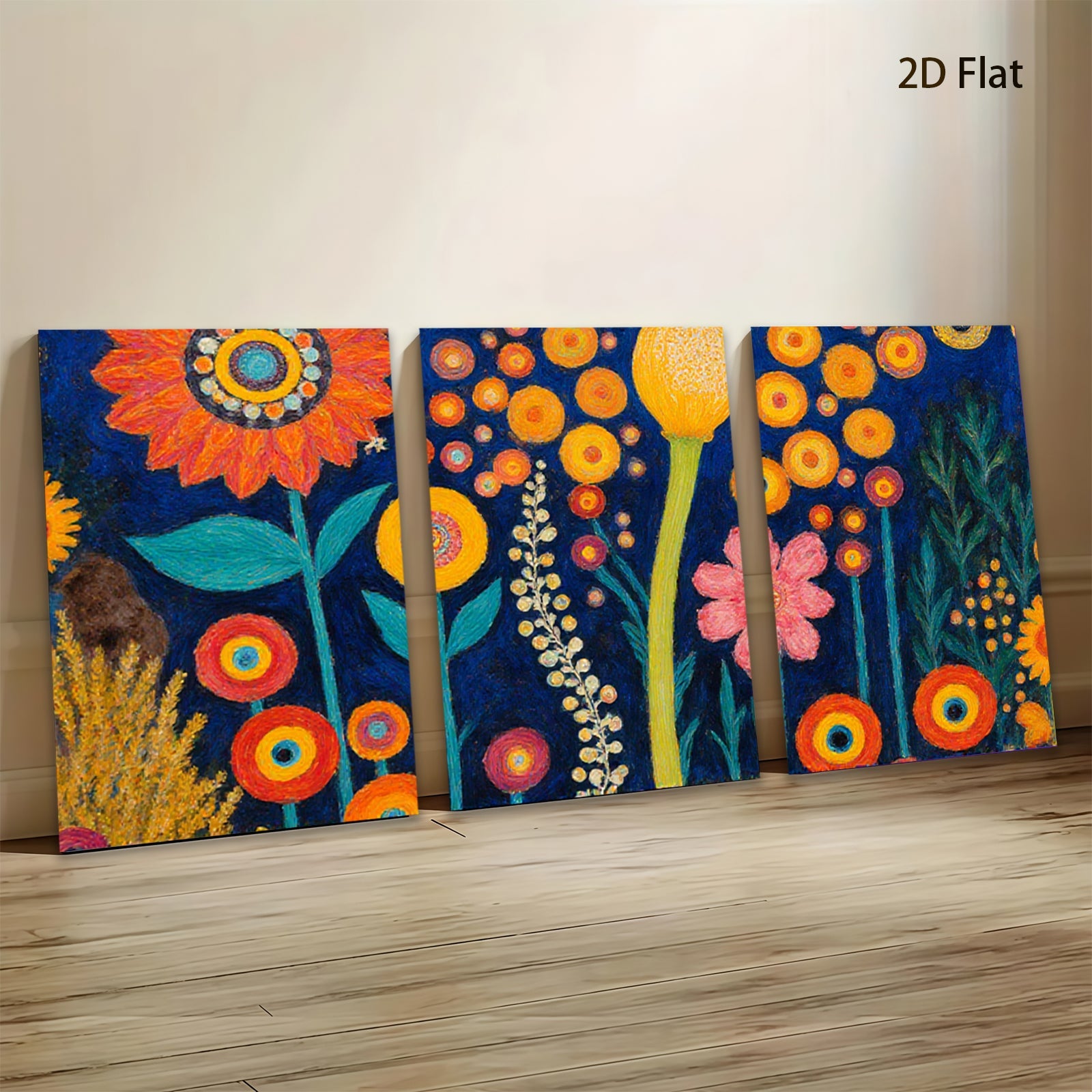 2D flat 1pc vibrant floral meadow botanical art wall decor living room bedroom office farmhouse style gallery wrapped canvas print