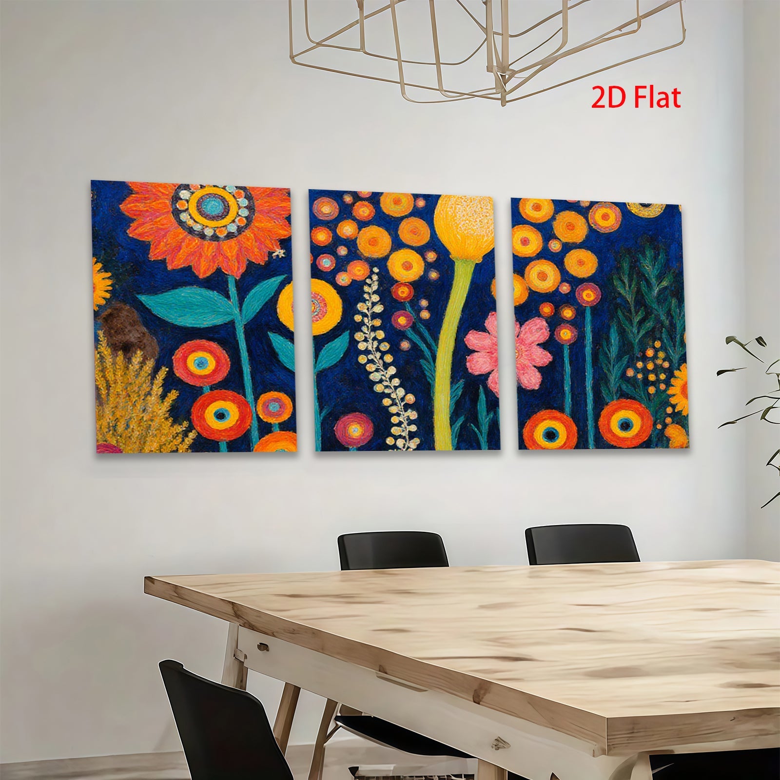2D flat 1pc vibrant floral meadow botanical art wall decor living room bedroom office farmhouse style gallery wrapped canvas print