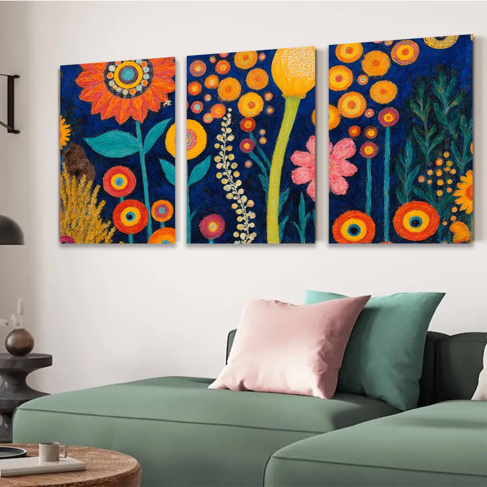 2D flat 1pc vibrant floral meadow botanical art wall decor living room bedroom office farmhouse style gallery wrapped canvas print
