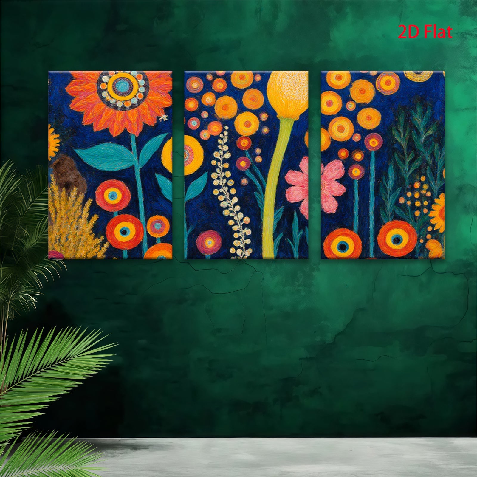 2D flat 1pc vibrant floral meadow botanical art wall decor living room bedroom office farmhouse style gallery wrapped canvas print