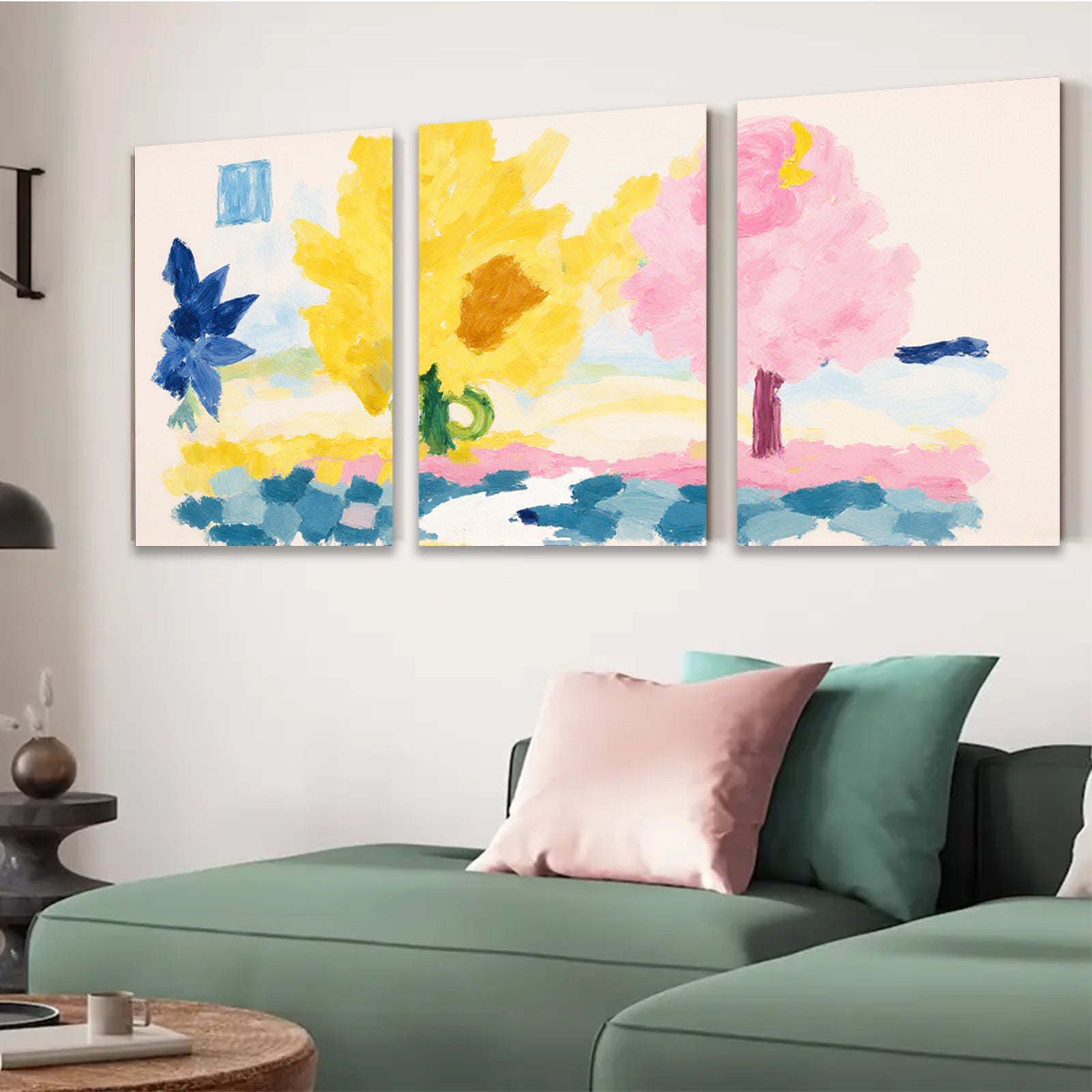 2D flat 1pc vibrant floral meadow landscape wall art for living room bedroom gallery wrapped canvas modern farmhouse style cozy home decor